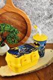 Batman İki Katlı Bölmeli Beslenme Kutusu+Kapaklı Pipetli Bardak 400 ml.