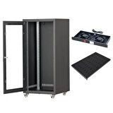 SETRACK 19'' 12U 600X600 TEKERLEKLİ RACK KABİNET+FAN+SABİT RAF