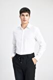 DeFacto %100 Pamuk Slim Fit Dar Kesim İtalyan Yaka Non Iron Ütü Gerektirmeyen Uzun Kollu Beyaz Gömlek A7803AX24SPWT32