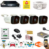 4 Kameralı Set - Araç İnsan Yüz Hareket Algılayan 36 IR Led 5MP Sony Lensli 1080P Metal Kasa Güvenlik Kamerası Seti 5236-1