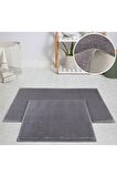 My Evilla Modern Dekoratif Halı Jel Kaymaz Taban  Peluş Açık Gri Paspas Takımı 50x80