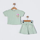 Kız Çocuk Yeşil Çiçek Desenli  Şortlu Takım