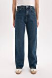 90's Wide Leg Yüksek Bel Geniş Paça Uzun Jean Kar Yıkamalı Pantolon