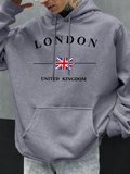 Londra Birleşik Krallık Bayrağı Baskılı Kapüşonlular Erkekler Moda Sonbahar Hoody Rahat Polar