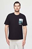 Oversize Siyah Baskılı %100 Pamuk T-shirt 2EC14ORT05210