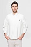 Twn Oversize Ekru Düz Yarım Fermuarlı Pamuklu Mevsimlik Sweatshirt 2ECE25ORT2796