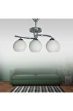 Fuji Krom 3'lü Beyaz Camlı Avize | Kaliteli Modern Metal Avize