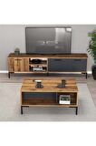 Mezza Set 1590-2080 Aurora 180 Cm Metal Ayaklı Tv Ünitesi + Aurora Orta Sehpa - Hat-antrasit Rengi