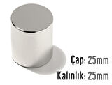 Neodyum Mıknatıs Silindir Çap 25mm , Kalınlık 25mm   ( 1 Adet)
