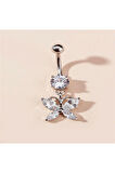 316 L Cerrahi Çelik Kelebek Zirkon Taşlı Göbek Piercing