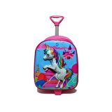 Çekçekli Kabartmalı Unicorn Baskılı Anaokulu Çantası + Suluk Hediyeli