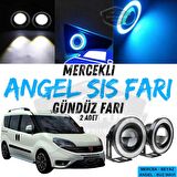Fiat Doblo D4 2015-2021 Uyumlu Üniversal Mercekli Angel Sis Farı Metal Su Geçirmez 76 mm Buz Mavi Halkalı Gündüz Farı Angel Eyes 2 Adet
