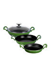 Cam Kapaklı 3'li Yeşil Sahan Seti (16 Cm - 20 Cm-24cm)