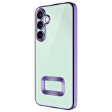 Samsung Galaxy S24 Plus Kılıf + 9h Ekran Koruyucu Set Kamera Lens Korumalı Şeffaf Parlak Kenar Logo Açık Omega Kapak Mavi Siyah Gold Renk