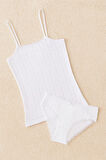 %100 Pamuklu Kalp Desen Dantelli Beyaz İp Askılı & Bikini Külot 2'li Takım LL.IL22.KE94.001
