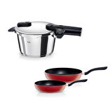 Fissler Vitaquick Glossy 4,5 Litre Düdüklü Tencere + Kırmızı Cenit Tava Set