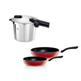 Fissler Vitaquick Premium 6 Litre Düdüklü Tencere + Kırmızı Cenit Tava Set