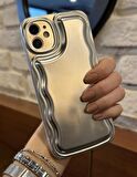 iPhone 11 Uyumlu Zigzaglı Dalgalı Gümüş Puf Kılıf