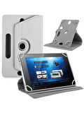 Technopc TM-T08U 8" Dönerli Standlı Deri Tablet Kılıfı - Ekran Koruyucu - Beyaz
