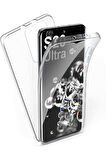 Samsung Galaxy S20 Ultra Sm-G988B Uyumlu 360° Ön Arka Tam Koruyucu Şeffaf Silikon Full Body Kılıf