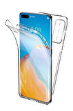Huawei P40 Uyumlu 360° Ön Arka Tam Koruyucu Şeffaf Silikon Full Body Kılıf