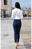 Layla Koyu Mavi Yüksel Bel Dar Paça Skinny Likralı Kot Pantalon