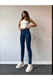 Layla Koyu Mavi Yüksel Bel Dar Paça Skinny Likralı Kot Pantalon