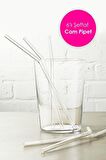 6 Adet Kokteyl Sunum Pipeti Cam Pipet Isıya Dayanıklı Eğimli 20cm Şeffaf Cam Pipet Tekli