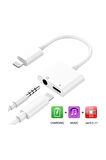 Iphone Lightning Aux 3.5mm Dönüştürücü Aynı Anda Sorunsuz Şarj Edebilen Adaptör Jo-ıp09 Beyaz