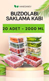 20 Adet 2000 ML Kapaklı Derin Dondurucu Difriz Saklama Kabı - Buzdolabı Düzenleyici 2 Litre Kapaklı