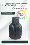 Kendinden Desenli Dar Ağızlı Plastik Vazo - Çok Amaçlı Kalemlik Fırçalık Vazo 12,5 x 8,5 Cm