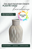 Kendinden Desenli Dar Ağızlı Plastik Vazo - Çok Amaçlı Kalemlik Fırçalık Vazo 12,5 x 8,5 Cm