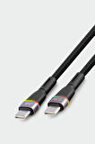 Alışveriş Express CL13 60W PD Type-C to Type-C RGB Ledli Metal Hasır Şarj ve Data Kablosu 1mt