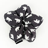 WoodyCord El Yapımı Gri Kutup Ayısı Desenli Pofuduk Scrunchie Toka
