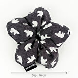 WoodyCord El Yapımı Gri Kutup Ayısı Desenli Pofuduk Scrunchie Toka