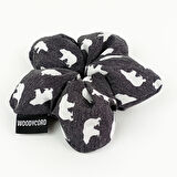 WoodyCord El Yapımı Gri Kutup Ayısı Desenli Pofuduk Scrunchie Toka
