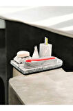 Marble Serisi Archade Kemer Tepsili Organizerli Beton Banyo Seti