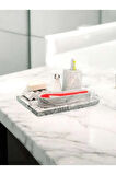Marble Serisi Archade Kemer Tepsili Organizerli Beton Banyo Seti