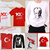 MODAVALS 23 NİSAN 19 MAYIS 30 AĞUSTOS 29 EKİM 10 KASIM OKUL GÖSTERİ UNISEX GARSON BOY 100. YIL ATATÜRK İMZA BASKILI KISA KOL TSHIRT - KIRMIZI