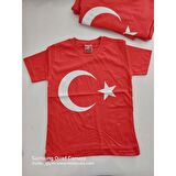 MODAVALS 23 NİSAN 19 MAYIS 29 EKİM 10 KASIM OKUL GÖSTERİ UNISEX GARSON BOY AY YILDIZ BASKILI KISA KOL TSHIRT - KIRMIZI