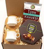 2'li Bambulu Fincan Takımı & Koska Lokum & Kahve Dünyası Taze Türk Kahvesi Hediye Seti