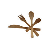 4'lü Ahşap Bambu Çatal Bıçak Kaşık Seti 19 cm Ahşap Çatal Bıçak Takımı 
