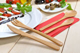 4'lü Ahşap Bambu Çatal Bıçak Kaşık Seti 19 cm Ahşap Çatal Bıçak Takımı 