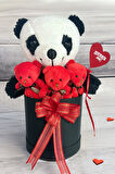 SOLE Premium Özel Hediye Kutusunda  35 cm Sevimli Panda ve 3 adet Kırmızı Peluş Minik Ayıcık Buketi