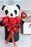 SOLE Premium Özel Hediye Kutusunda  35 cm Sevimli Panda ve 3 adet Kırmızı Peluş Minik Ayıcık Buketi