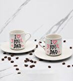I Love You Dad Baskılı 2'li Türk Kahve Fincanı & Metal Mum Hediye Seti Babalar Gününe Özel Hediye B2