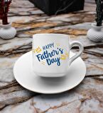 Happy Father's Day Baskılı 2'li Türk Kahve Fincanı & Metal Mum Hediye Seti Babalar Gününe Özel Hediye B3