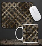 Kareli Kupa & Siyah-Gold Renk Kareli Mouse Pad 23x19cm Fare Altlığı Kaydırmaz Taban De583 Ofis Hediyesi