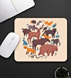 Baskılı Kupa & Bej Renk Hayvan Motifli Mouse Pad 23x19cm Fare Altlığı Kaydırmaz Taban De585 Ofis Hediyesi