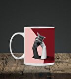 Baskılı Kupa & Kırmızı Ve Pembe Renk El Ele Tutuşan Motifli Mouse Pad 23x19cm Fare Altlığı Kaydırmaz Taban De588 Ofis Hediyesi